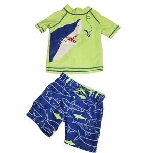 Carter's Toddler Boy’s Shark Green Blue Rash Guard Top & Trunks Set Size 24mth